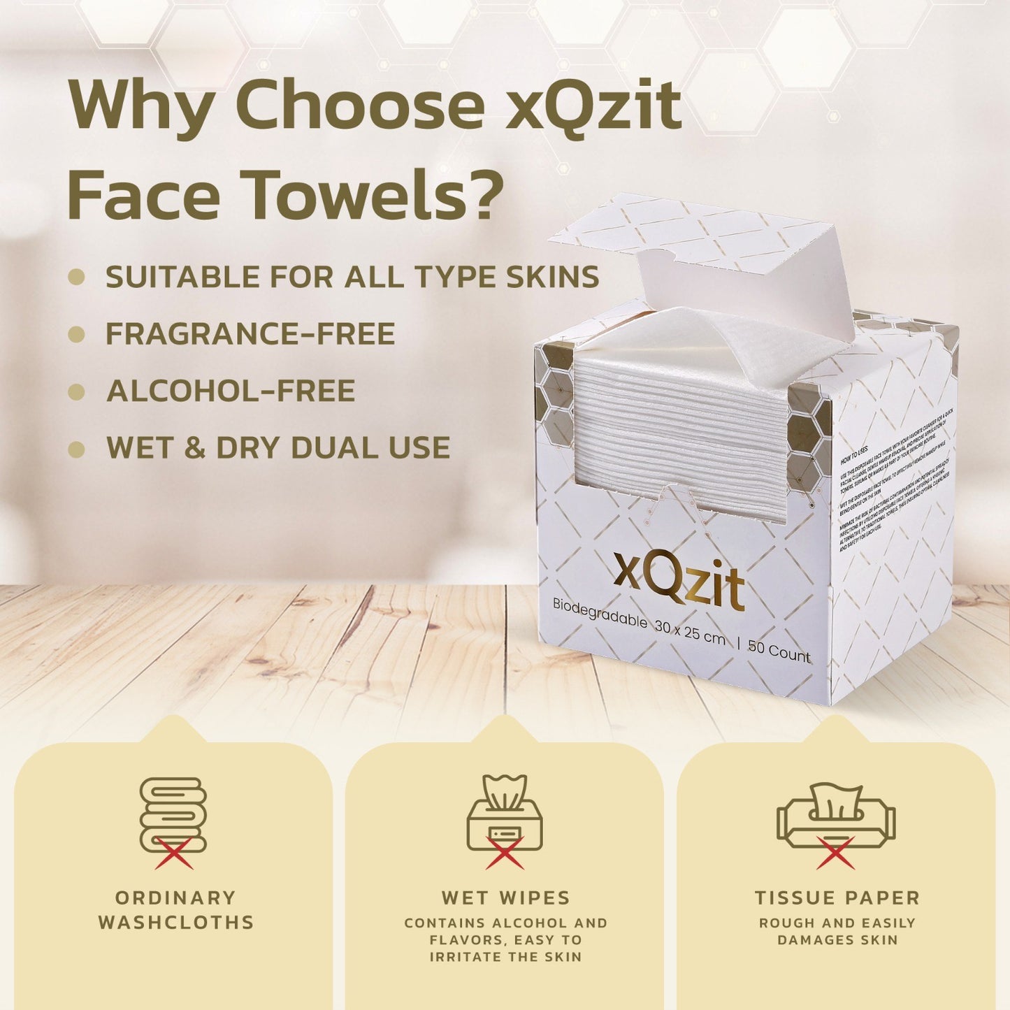 Disposable Face Towels 50 sheets, 10.5 x 11.5 Inch, Biodegradable, and Gentle on Skin, Reduces Redness and Bacterial Growth Disposable Towels are Ideal for Home and Travel