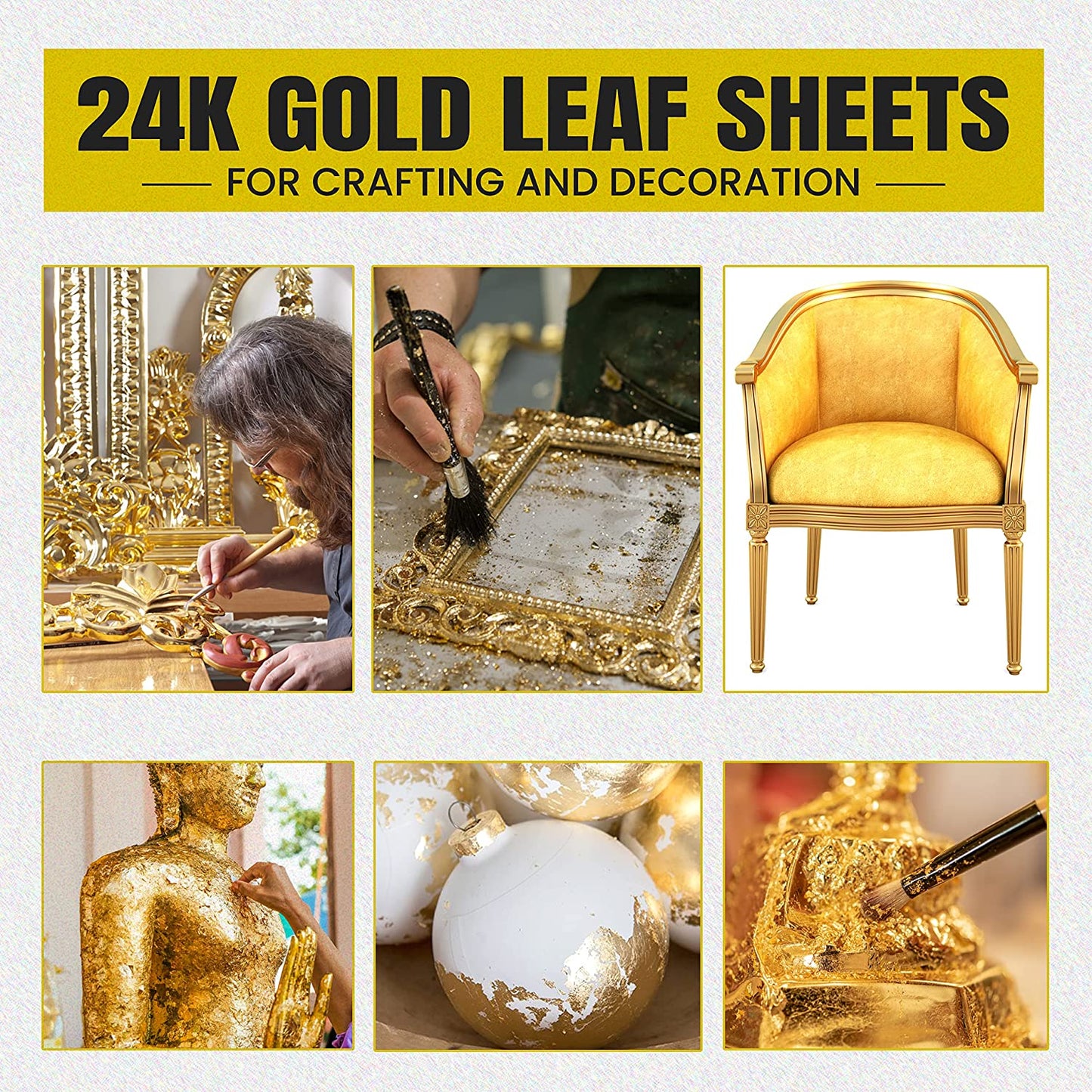 24k Gold Leaf Sheets, 4.33 x 4.33 cm, Pack of 30 Edible Gold Leaf Sheets for Cakes, Desserts, Chocolate, Art and Craft, Face Masks and Nail Art
